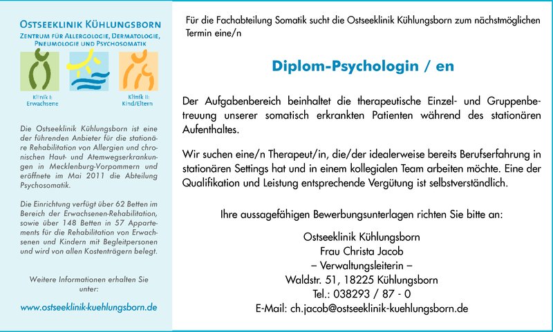 Stellenanzeige Diplom-Psychologin / e