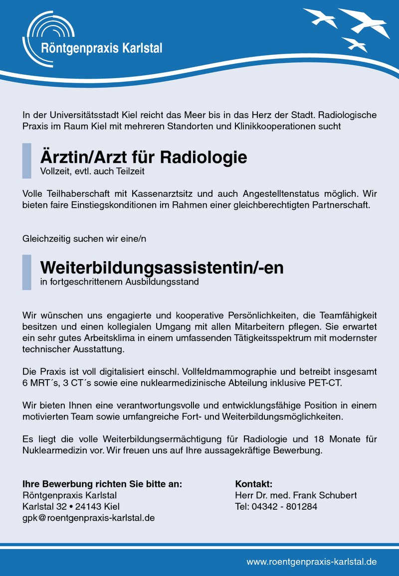 Stellenanzeige rztin/Arzt fr Radiologie