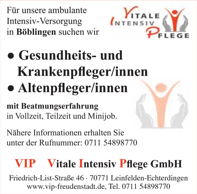 Stellenanzeige Gesundheits-und Krankenpfleger/in oder Altenpfleger/in