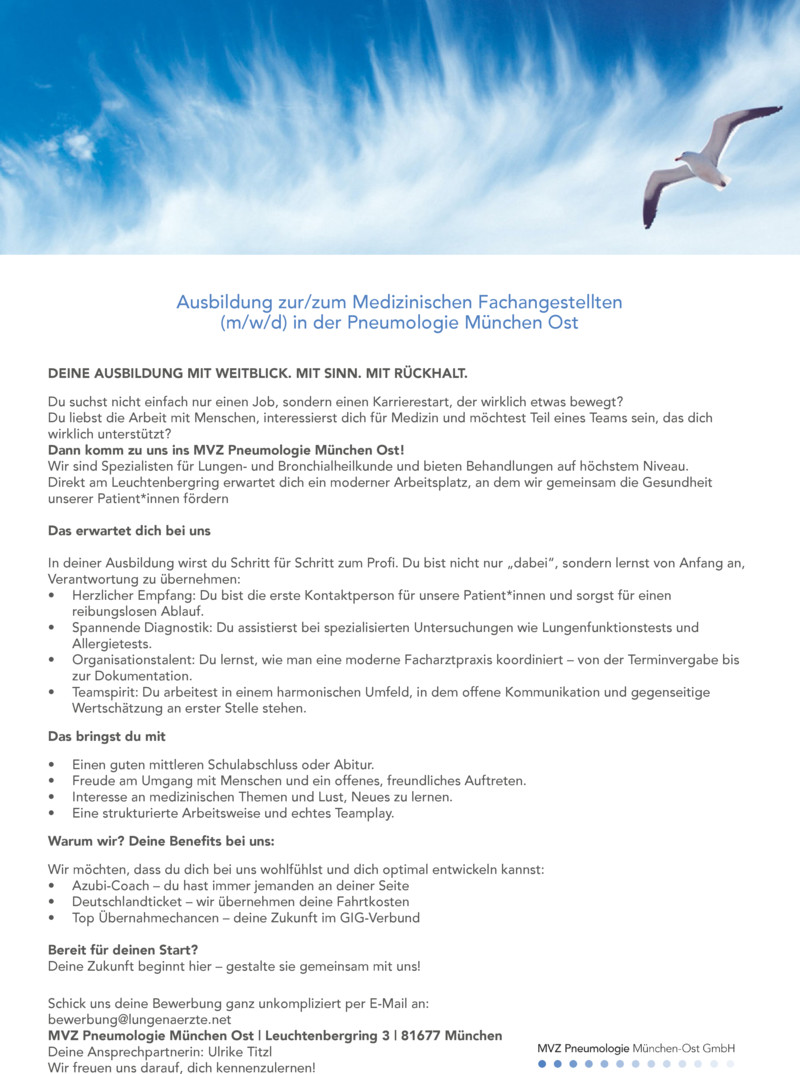 Stellenanzeige Ausbildung zur/zum MFA
