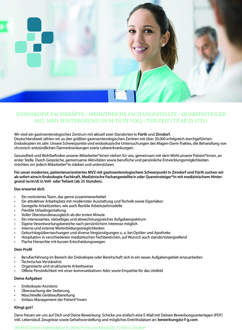 Stellenanzeige Endoskopie Fachkrfte/ Medizinische Fachangestellte (m/w/d)