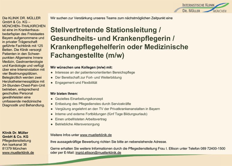 Stellenangebot Stellvertretende Stationsleitung Gesundheits Und Stellenangebot Stellvertretende Stationsleitung Gesundheits Und