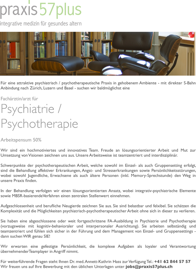 Stellenanzeige Fach�rztin/arzt Psychiatrie und Psychotherapie