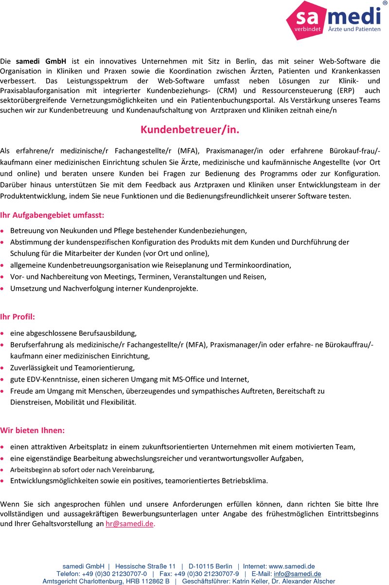 Stellenanzeige Kundenbetreuer/in