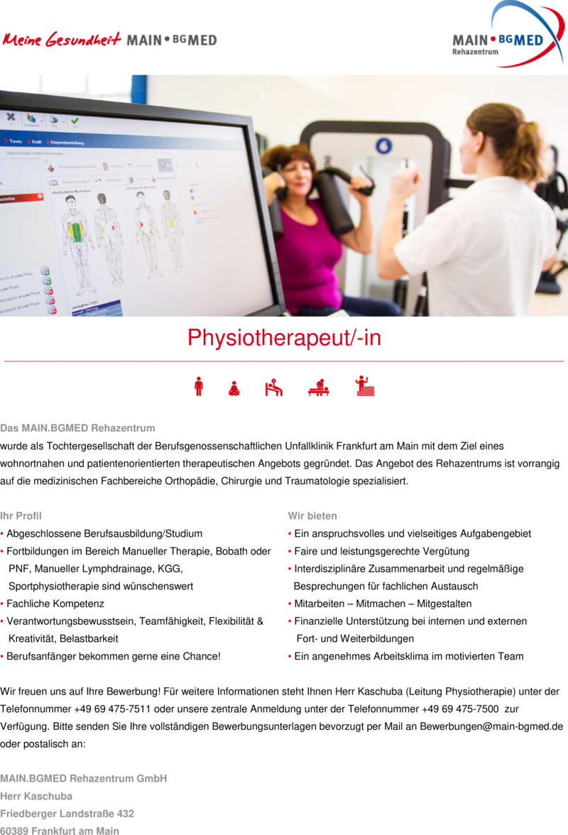 Stellenanzeige Physiotherapeut/-in