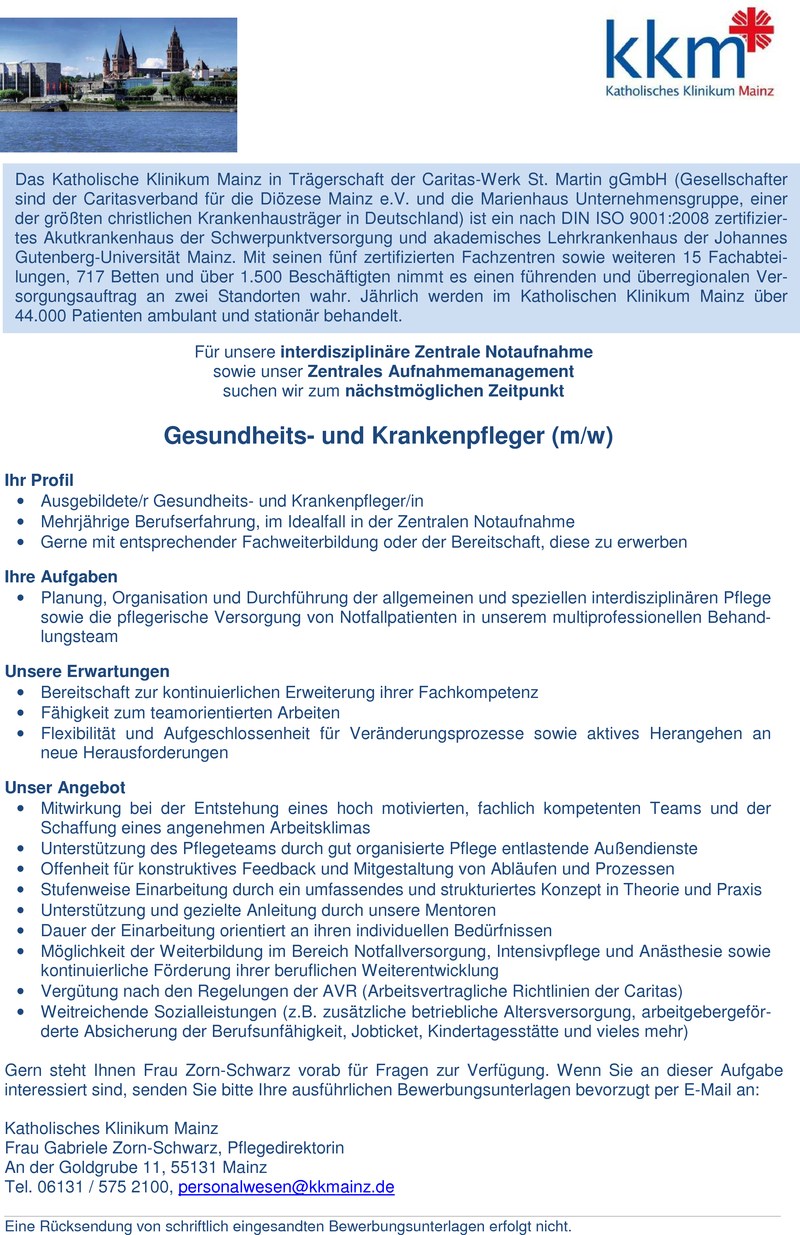 Stellenanzeige Gesundheits- und Krankenpfleger (m/w)