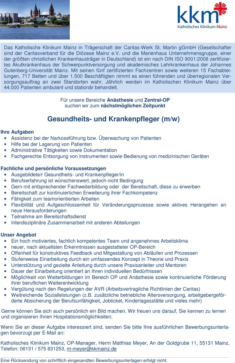 Stellenanzeige Gesundheits- und Krankenpfleger (m/w)