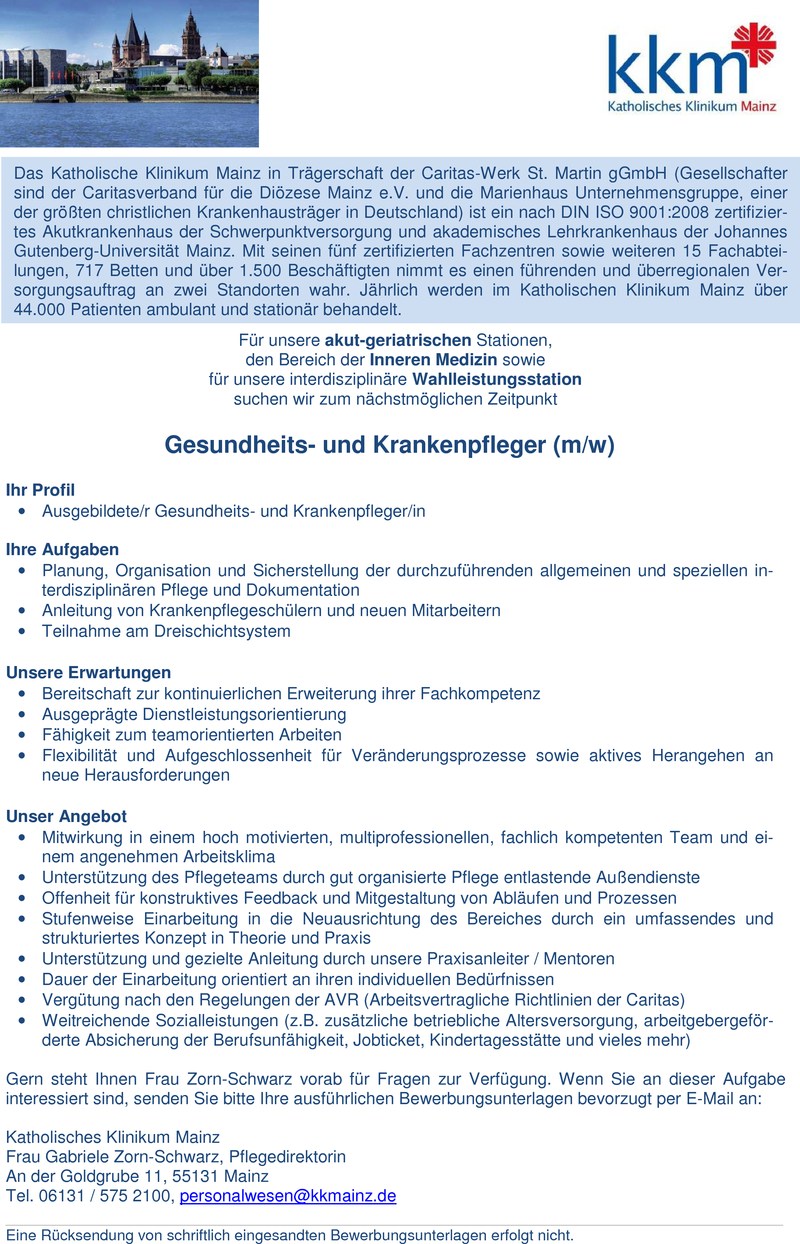 Stellenanzeige Gesundheits- und Krankenpfleger (m/w)