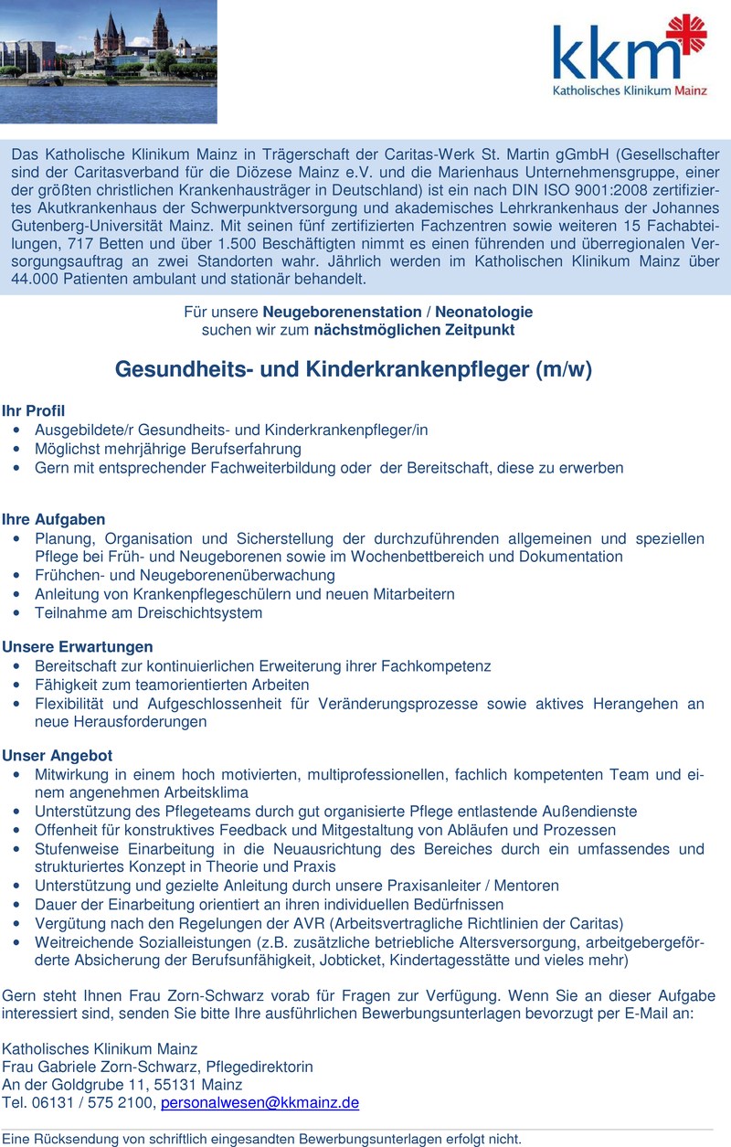 Stellenanzeige Gesundheits- und Krankenpfleger (m/w)