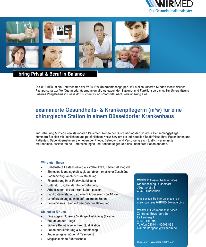 Stellenanzeige Exam. Gesundheits- & Krankenpfleger (w/m)