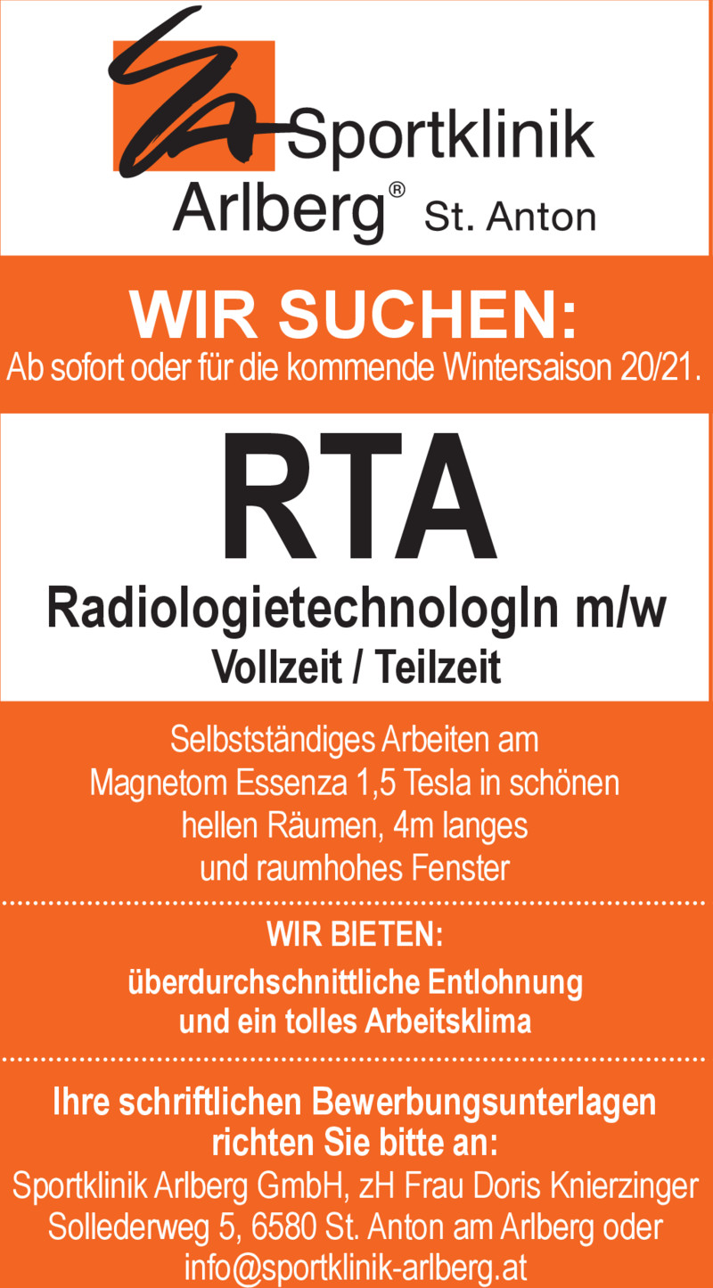 Stellenanzeige RTA // RadiologietechnologIn m/w