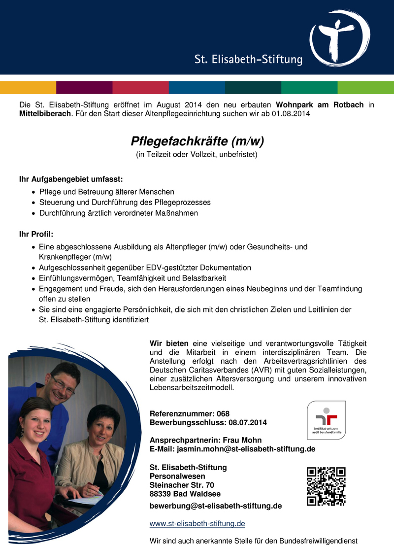 Stellenanzeige Pflegefachkräfte (m/w)