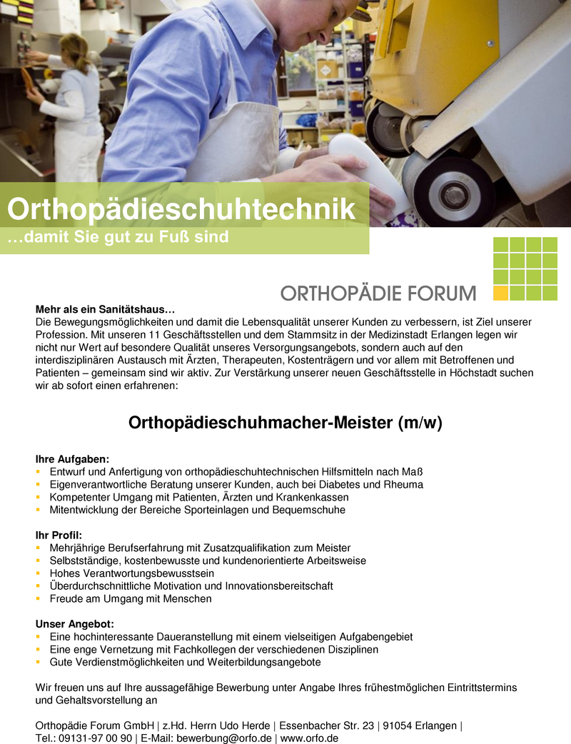 Stellenanzeige Orthopdieschuhmacher-Meister (m/w)