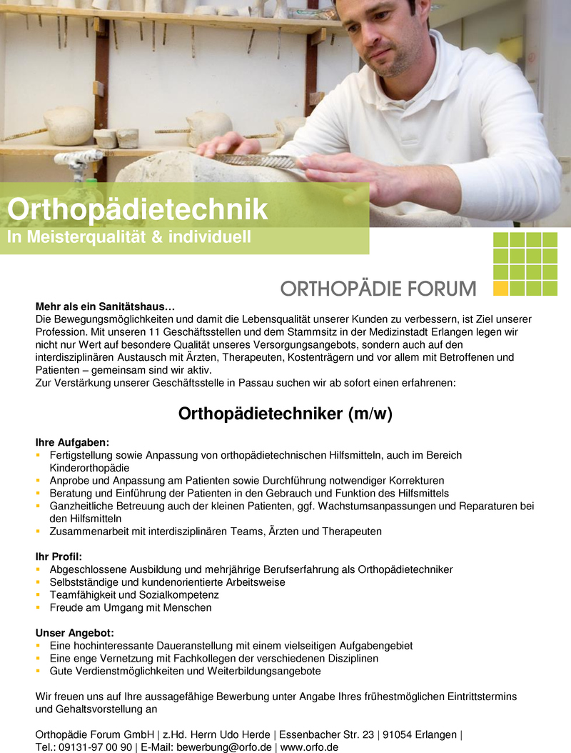 Stellenanzeige Orthopdietechniker (w/m)