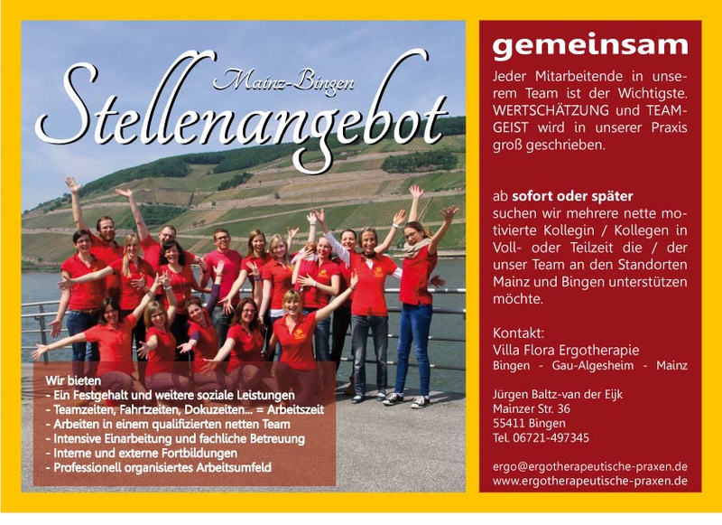 Stellenanzeige sofort o. sp�ter Ergotherapeutin/Ergotherapeuten Voll-Teilzeit