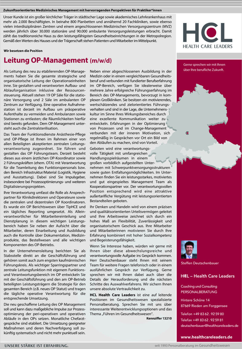 Stellenanzeige Leitung OP-Management (m/w/d) Ref: 13210