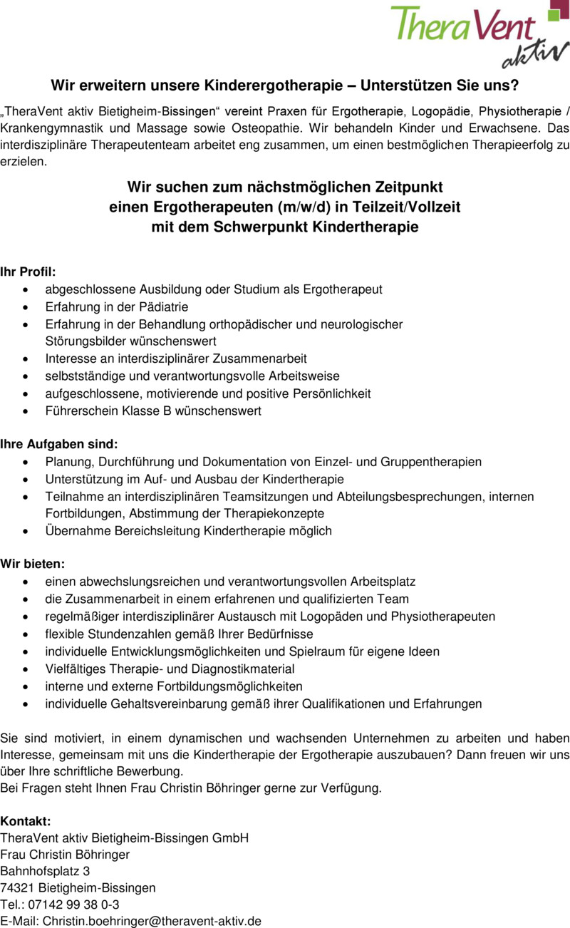 Stellenanzeige Ergotherapeut (m/w/d)