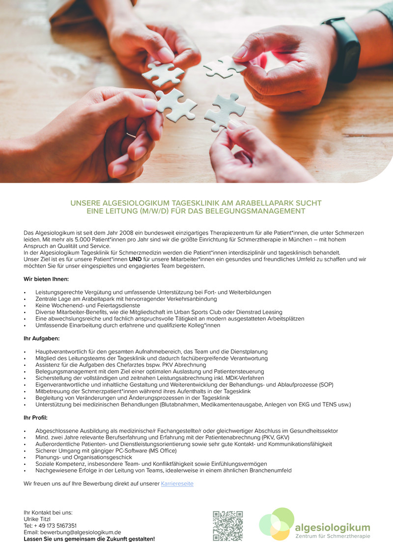 Stellenanzeige Leitung (m/w/d) f�r das Belegungsmanagement Tagesklinik