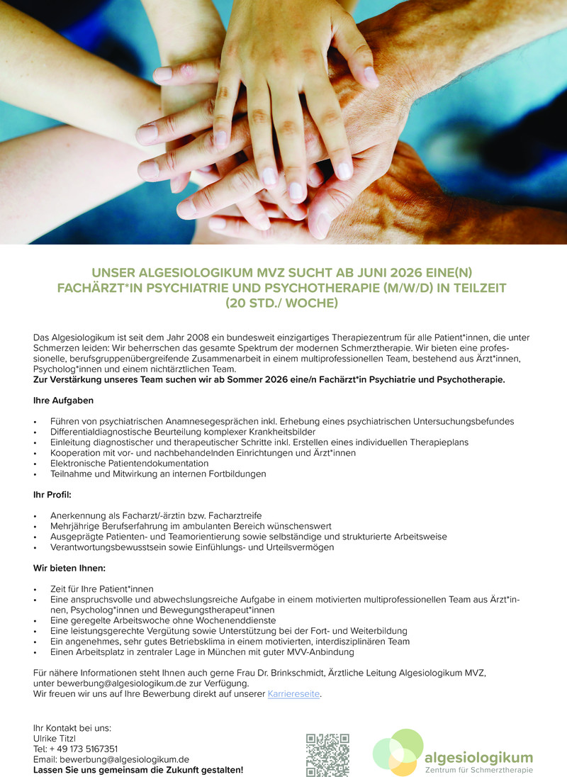 Stellenanzeige  FA f�r Psychiatrie und Psychotherapie (m/w/d) 