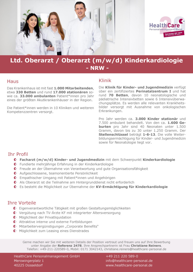 Stellenanzeige Oberarzt (m/w/d) Strahlentherapie Projekt Nr. 2508 - NRW -