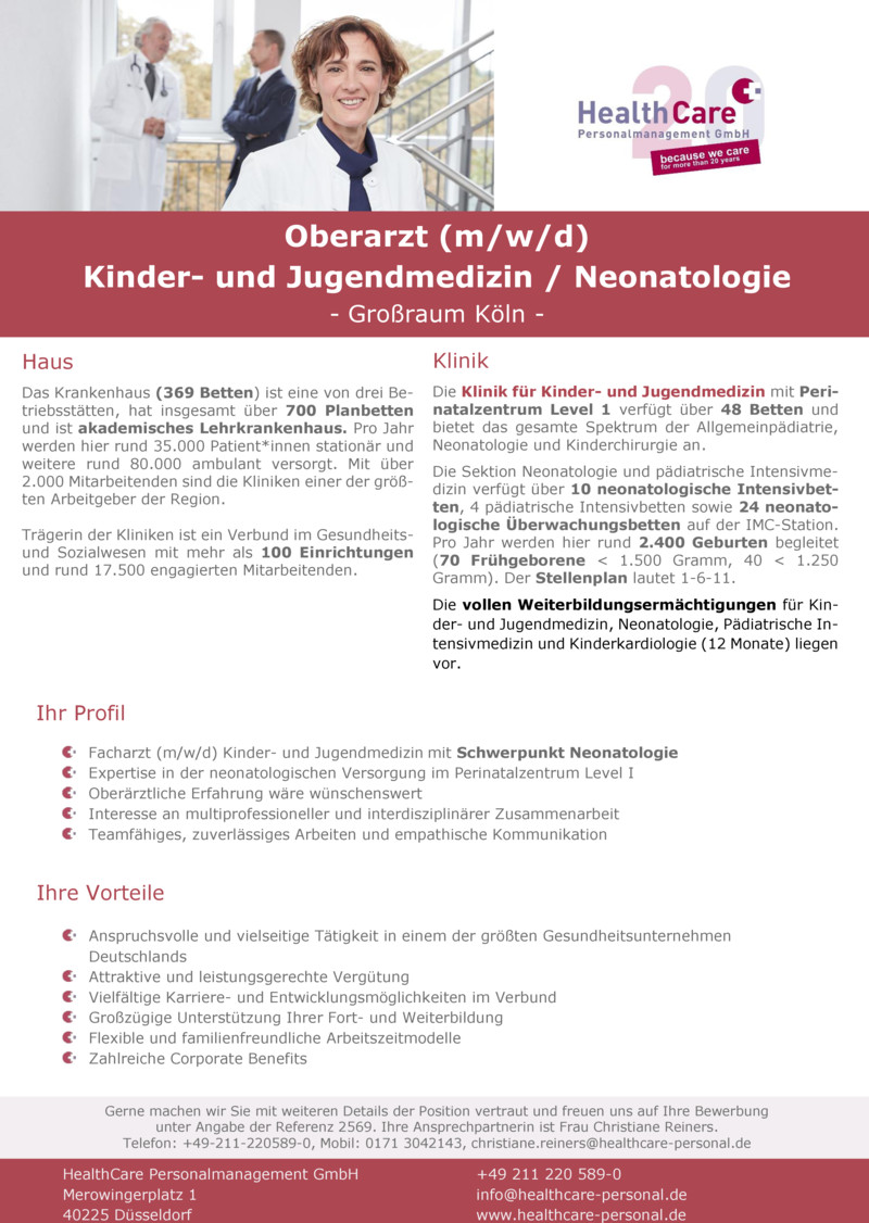 Stellenanzeige OBERARZT (w/m/d) Diabetologie / Endokrinologie