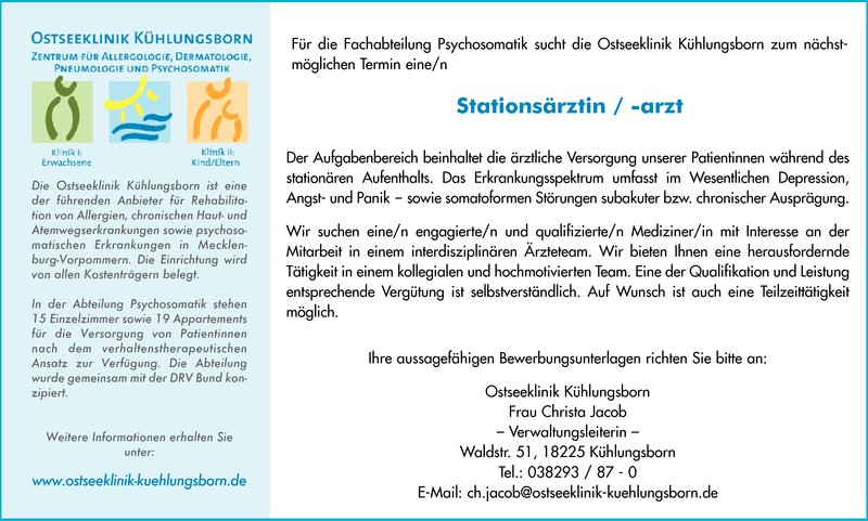 Stellenanzeige Stationsärztin / -arzt