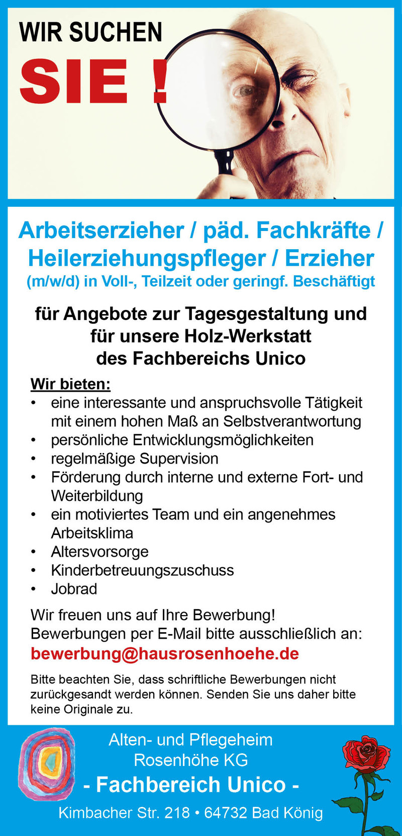 Stellenanzeige Arbeitserzieher/ pg. Fachkrfte / Heilerziehungspfleger / Erzieher (m/w/d) 