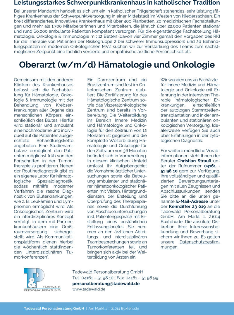 Stellenanzeige Oberarzt (w/m/d) Psychiatrie und Psychotherapie Forensik