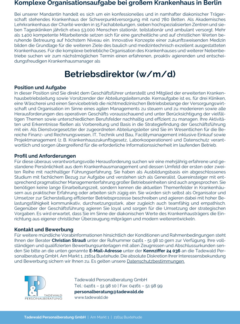 Stellenanzeige Betriebsdirektor (w/m/d)