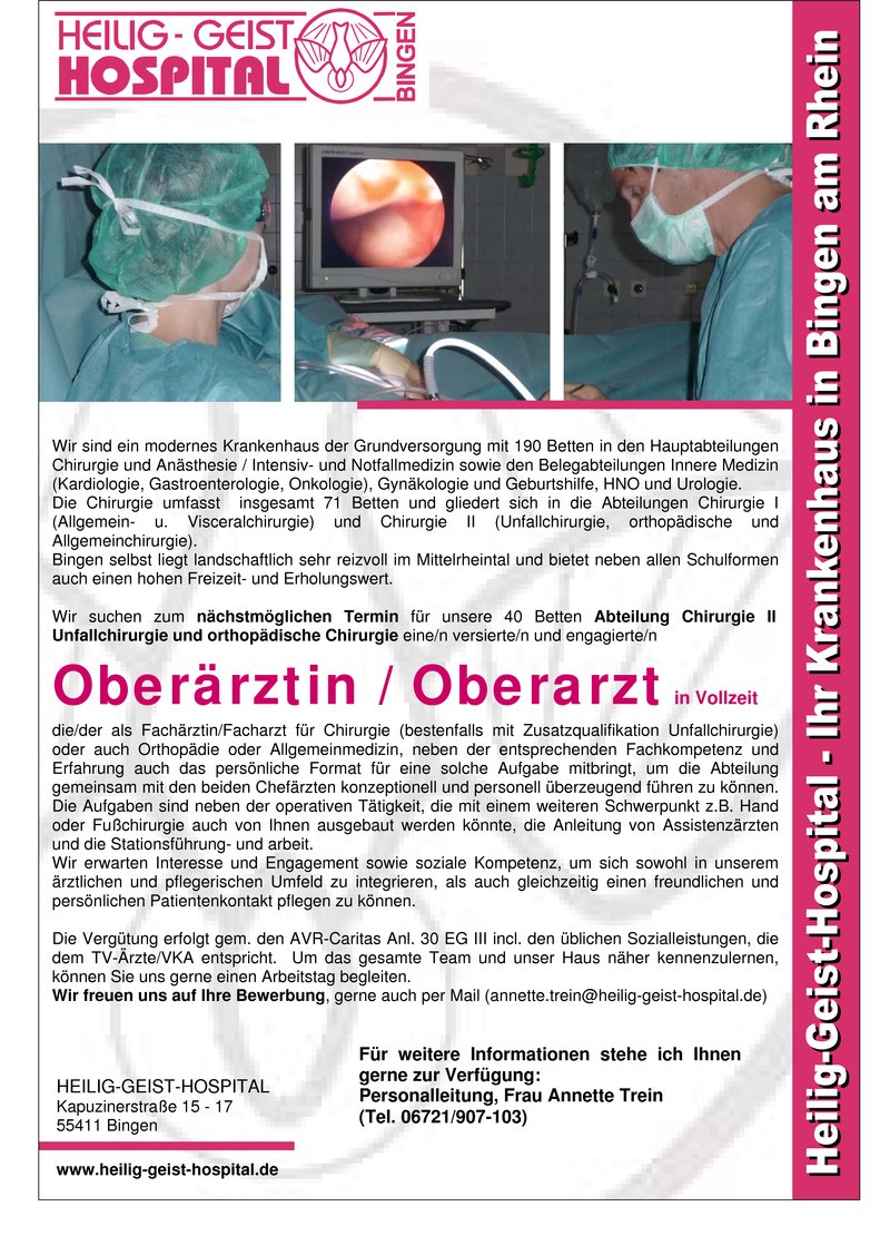 Stellenanzeige Facharzt / Fachrztin Chirurgie