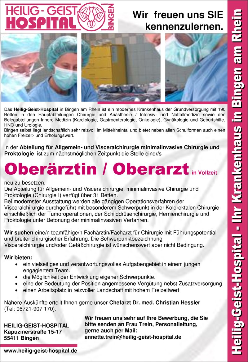 Stellenanzeige Oberrztin / Oberarzt Chirurgie