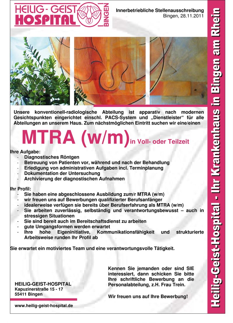 Stellenanzeige MTRA (w/m)